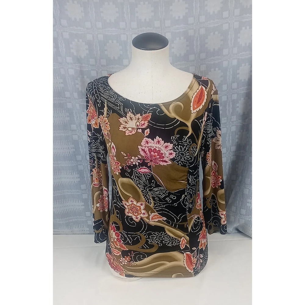 Vintage Carol Rose Floral Blouse Womens‎ Size Small Top 3/4 Sleeve Flower Shirt